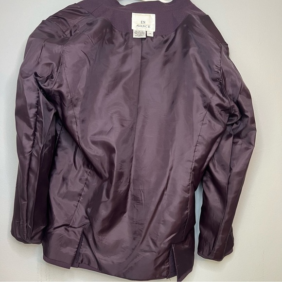 EN AVANCE Women’s 14 Wool Lined Short Blazer Button Front Shoulder Pads Purple - Picture 8 of 10